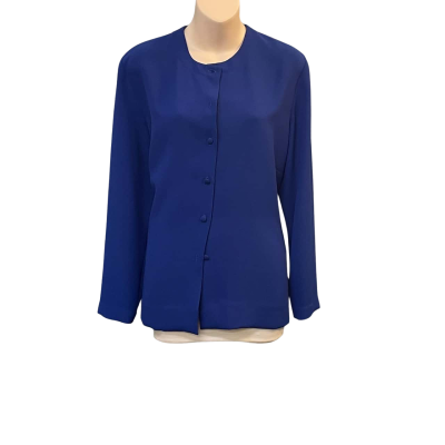  Womens  Size 12 / 14 Button Up Top / Long Sleeve Shirt Blue 