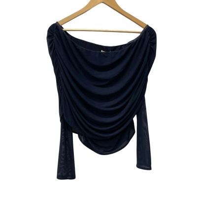 Meshki Size XXL Everly Sheer Mesh Off-the-shoulder Top Navy Blue 
