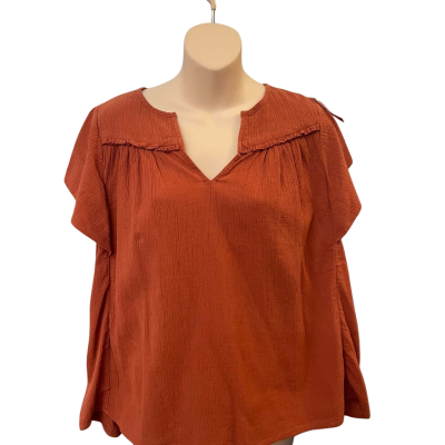 Country Road Womens  Size 4 / XXS Blouse / Short Sleeve Shirt / V-Neck Top Burnt Orange 