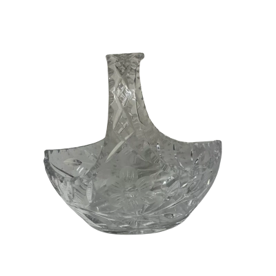 Decorative Crystal Cut Flowers & Leaves Pattern Glass Basket 