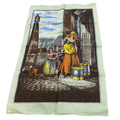 Vintage Souvenir Tea Towel European Print Mint Green 