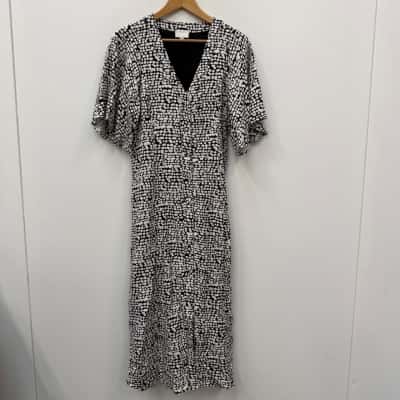 Witchery Linen Blend Black and White Midi Dress - Size 10 