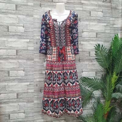 Orientique Womens  Size 20 Midi Dress Floral / Navy Blue / Red 