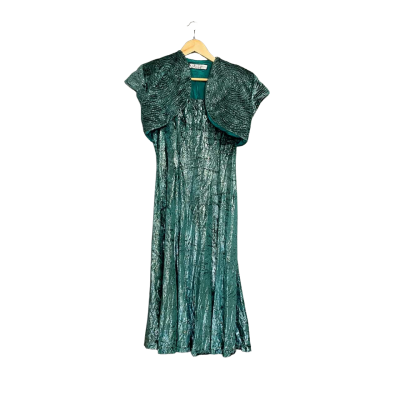 Vintage Prue Acton Green Shining dress & Shrug set Women's size ? Read Description