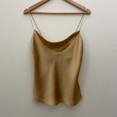 AJE Womens  Size 6 Cowl Neck Cami Top - 100% Silk - Gold Colour