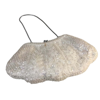  Vintage White Patterned Sparkle Bag Approx 25 x 12cm