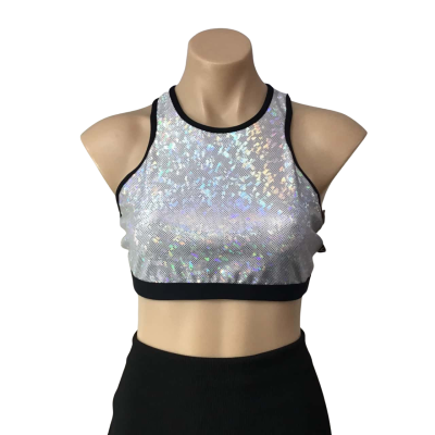 Energetiks Womens Size 14  / L Silver with Black Trim Tilly Cropped Top (new)