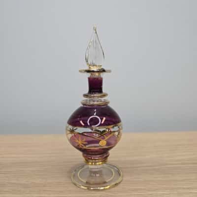 Vintage Egyptian Hand-Blown Glass Perfume Bottle – Amethyst & Gold Detailing