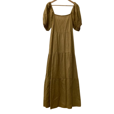 Driffters & Dreamers Plain Comfy Tiered Maxi Dress in Tan Size M