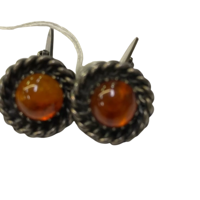Mens Cufflinks - Amber in Sterling Silver 