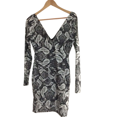Kookai Womens  Size 2 Long Sleeve Dress Animal print / Black  / White 