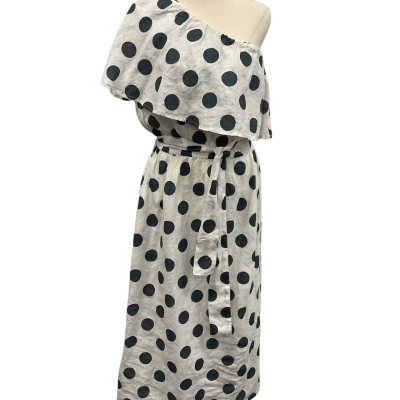 The Shanty Corporation “Corina” linen/cotton Size S Off The Shoulder Dress Navy Blue / Polka Dot 