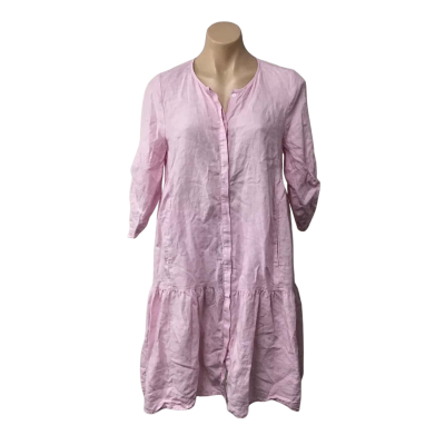 Sussan Womens Size 8 Pale Pink 100% Linen Button up 3/4 Sleeve Mini Dress 