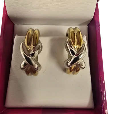  Womens Vintage Two Tone Cross Hoop Clip Ons 