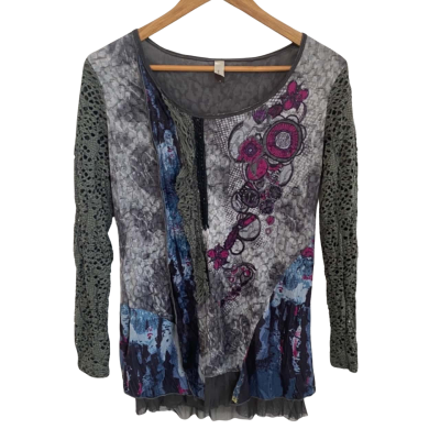 berlin Womens  Size S Long Sleeve Top Grey / Multicoloured 