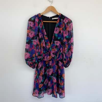 Talulah Black Pink Floral Long SLeeve Mini Dress  Size S 
