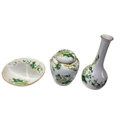 Fine bone china pieces made by Crown Staffordshire in the Kowloon pattern
