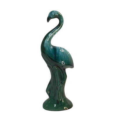 Green Drip Glaze Flamingo Figurine Blue Mountain Pottery Style Japan