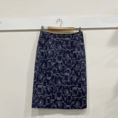 Monika Forsberg + Gorman Womens  Size 10 Midi Skirt Blue / White 