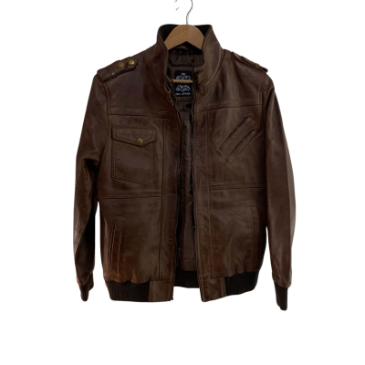 Fjackets Real Leather Bomber Jacket with a Motorcycle stand Collar - Size Small