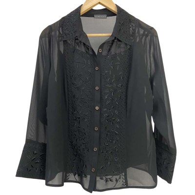 Alex & Co. -  Womens Sheer Blouse with Camisole Underlay / Beaded / Embroidery Details - Size 14UK - Black  