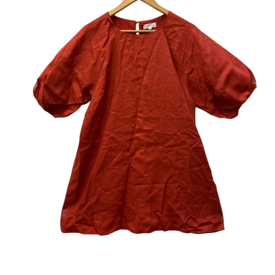 *NEW* AERE Women's Linen Soft Puff Sleeve Mini Shift Dress Size 16 - Rust (RRP $150)