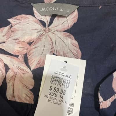 Jacqui-E Womens  Size 14 Short Sleeve Shirt Navy Blue / Pink  / White 