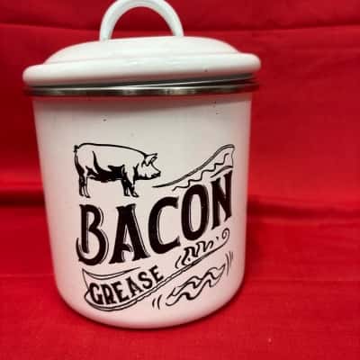 White Enamel Bacon Grease Container