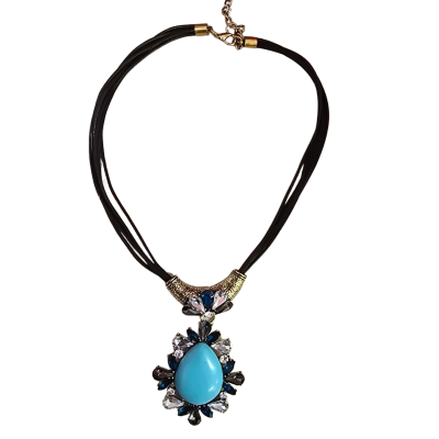  Womens Necklace With Blue Turquoise and Blue /Clear Crystals 