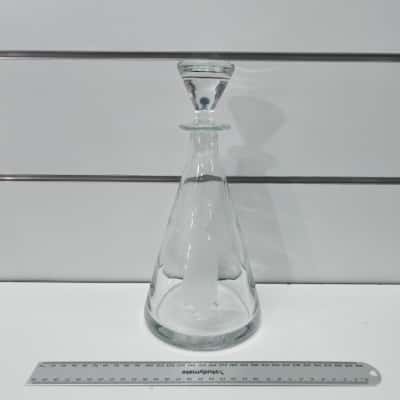 Vintage Clear Glass Conical Decanter Frosted Etched Sailing Ship