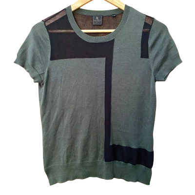 David Lawrence Green/Black Sheer Detail Top Size S