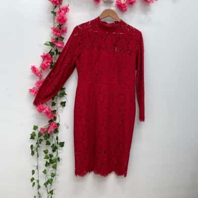 Jayson Brunsdon Womens Lace Party Dress Size 14 Red 