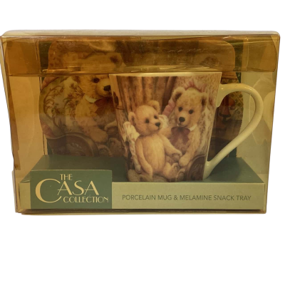 Teddy Bear porcelain mug with melamine snack tray