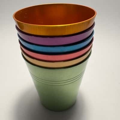 Vtg. 1960s Stackable Anodised Aluminium Picnic Cups
