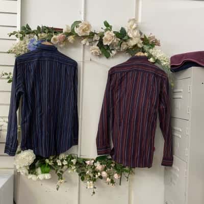  2 x Mens  Size 42 / M Business Shirt Blue / Maroon / Pinstriped 