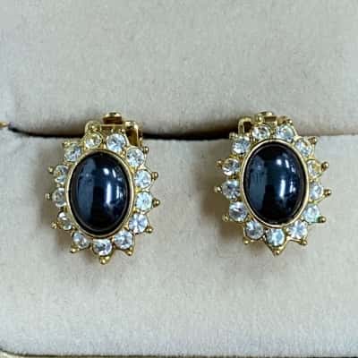  Womens Vintage Dark Reflective Centre Diamanté Studded Earrings