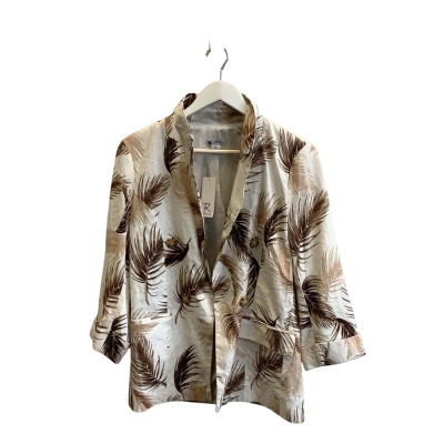 Brand New Rockmans Womens Size 12 Linen Blend Blazer White Brown Feather Print