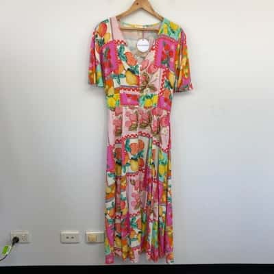 Label of Love Colourful Exclusive Print Short SLeeve Maxi Dress  Size XL