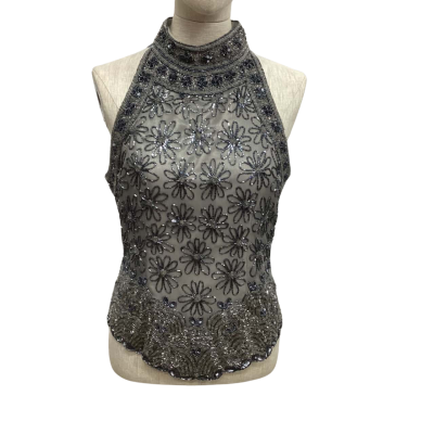  Mr K  Size 10 Heavily Beaded Sleeveless Top Blue / Grey 