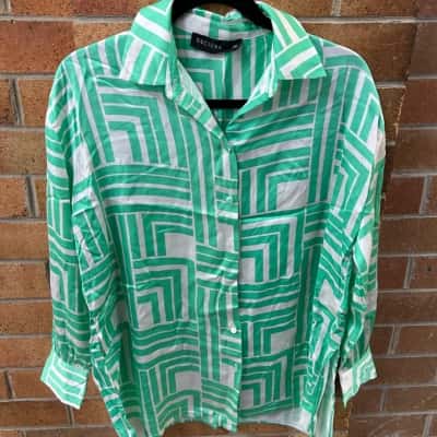 Decjuba Womens  Size XS Long Sleeve Shirt Green / White 