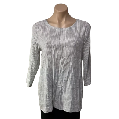 Regatta Womens Size 12 White / Grey Striped 3/4 Sleeve Top
