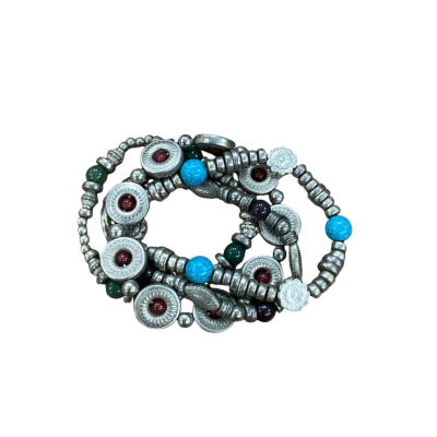  Womens Lot of 4 Vintage Beaded Bracelet Silver Tone with Gemstones 