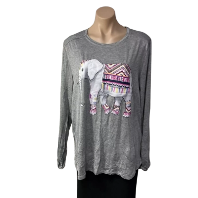 Sussan Womens Size XL Pale Grey / Elephant Print Long Sleeve Top 