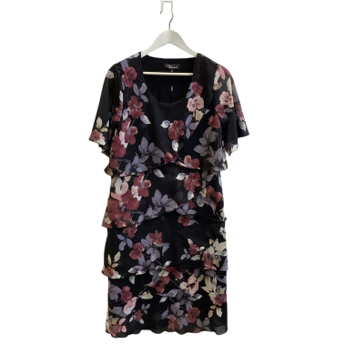 BNWT Vivid Women's Size 14 Short Sleeve Midi Dress Black Floral 
