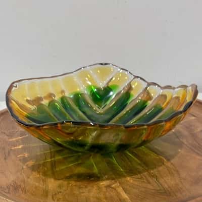Murano Glass Yellow Green Ribbed Bowl