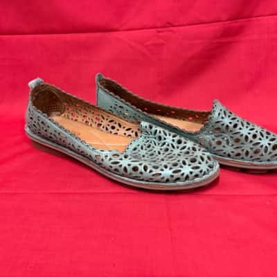 Colorado Women's  Seafoam Green Leather Flats featuring Intricate Laser-Cut Detailing Size 40