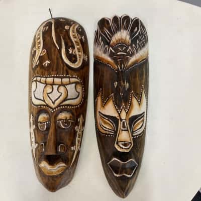 Folk Art Carved wood Warrior masks 