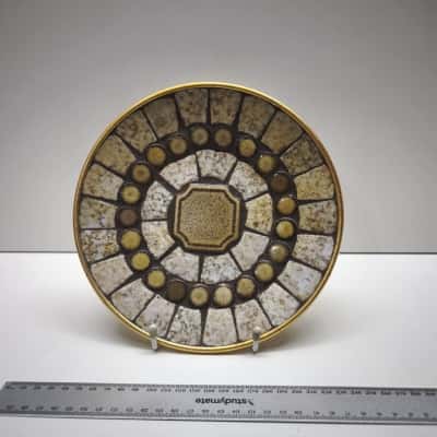Vintage Retro Ceramic Mosaic Pattern Display Plate Shallow Bowl Gold Trim Base