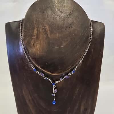  Womens Necklace with Blue and Purple Crystals and Stones