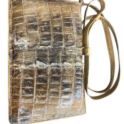  Womens vintage hornback crocodile leather 28x18cm Cross Body Bag 